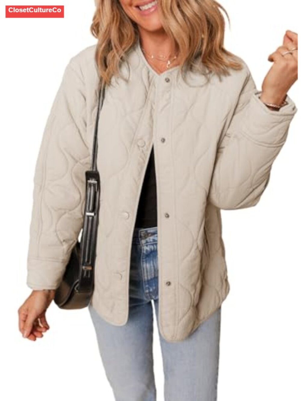 Quilted Lightweight Puffer Jacket Snap Front Pockets Long Sleeve Relaxed Fit